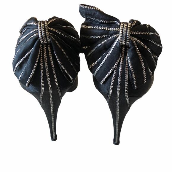 Garolini Bronson Pump Bow Black Silver 8 Vintage - Picture 3 of 13